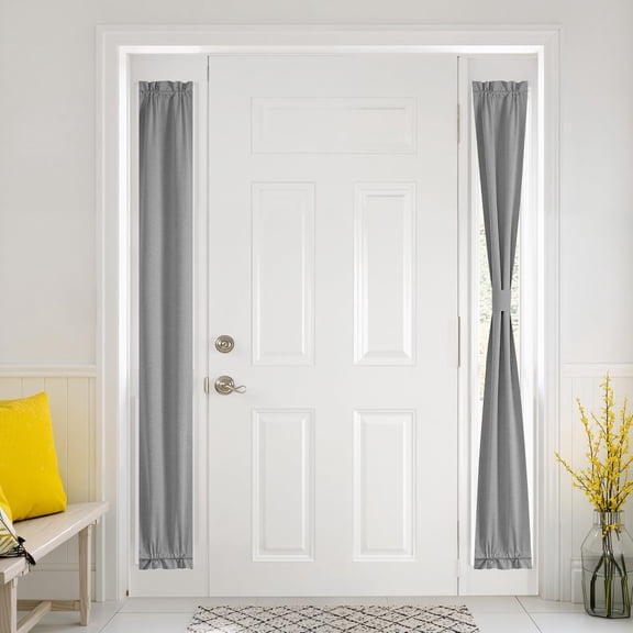 LKYUHGS-100% Blackout Linen Sidelight Curtains for French Front Door, Privacy Door Window Curtains Thermal Insulate Covering for Patio Glass, 12 inch x 72 inches Long, Grey, 1 Panel
