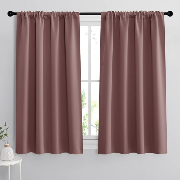LKYUHGS-45 inch Curtains for Living Room, Rod Pocket Thermal Insulated Small Window Drapes Room Darkening Shades for Bedroom Studio Closet, W 42 x L 45 inch, Set of 2 Panels, Wild Rose