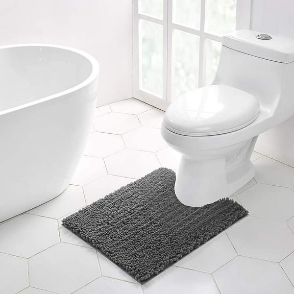 LKYUHGS-Bathroom Contour Rug Non Slip Toilet U Shaped Bath Mat (20x24, Grey) Water Absorbent Super Soft Shaggy Chenille Machine Washable Dry Extra Thick Perfect Absorbant Best Plush Carpet