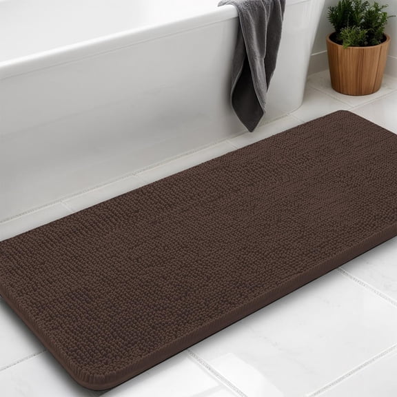 LKYUHGS-Bathroom Rugs Chenille Bath Rug,Super Absorbent Chenille Bathroom mat and Strong PVC Non-Slip Backing for Toilet Rugs Washable,Machine Washable,Bath Mats for Bathrooms, 59"x24", Coffee