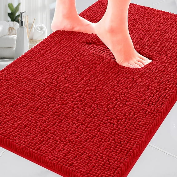 LKYUHGS-Bathroom Rugs Chenille Bath Rug,Super Absorbent Chenille Bathroom mat and Strong PVC Non-Slip Backing for Toilet Rugs Washable,Machine Washable,Bath Mats for Bathrooms,14"x23",Red