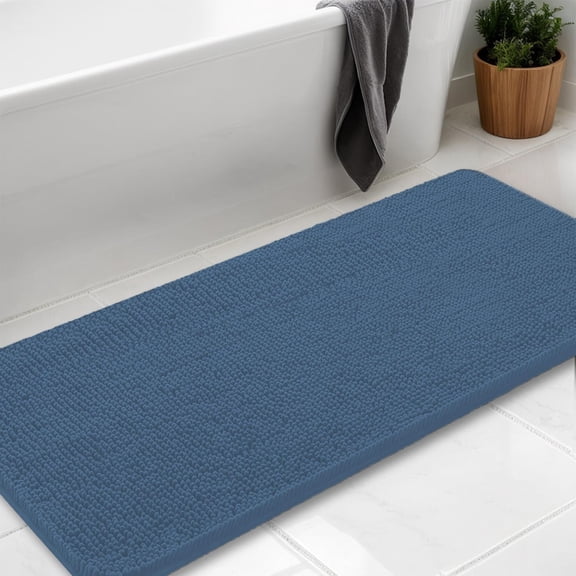 LKYUHGS-Bathroom Rugs Chenille Bath Rug,Super Absorbent Chenille Bathroom mat and Strong PVC Non-Slip Backing for Toilet Rugs Washable,Machine Washable,Bath Mats for Bathrooms, 47"x24", Foggy Blue