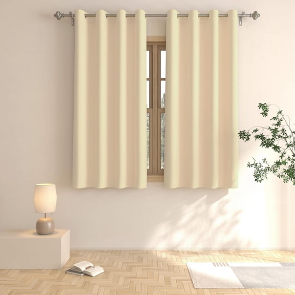 LKYUHGS-Beige Curtains 45 inches Long Room Darkening Window Curtain Panels Living Room Grommet Top Thermal Insulated Drapes Bedroom Bathroom Kitchen Basement 2 Panels 52"x45"