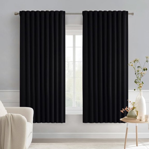 LKYUHGS-Black Back Tab Blackout Curtains 63 Inches Long 2 Panels Set for Living Room Bedroom Privacy, Halloween Rod Pocket/Pinch Pleat Thermal Insulated Room Darkening Pleated Light Blocking Drapes