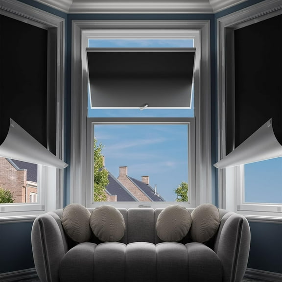 LKYUHGS-Blackout Curtains for Bedroom,Portable No-drill Blackout Blinds for Indoor Windows with Upgraded Hook&Loop,Thermal Insulated Shades Black out Window Cover for Nursery,Travel,RV(18" x 60",Blac