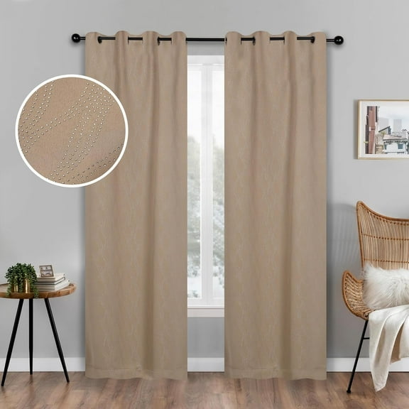 LKYUHGS-Blackout Curtains, Modern Classic Light Blocking Curtain, Window Accent for Bedroom, Living Room Darkening, Grommet Header, Zuri Collection, Set of 2 Panels, 52" x 84", Tan