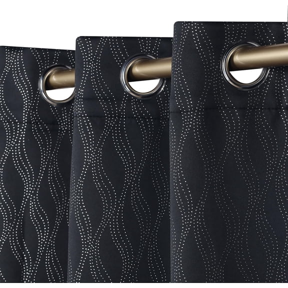 LKYUHGS-Blackout Curtains, Modern Classic Light Blocking Curtain, Window Accent for Bedroom, Living Room Darkening, Rod Pocket Header, Zuri Collection, Set of 2 Panels, 26" x 84", Black