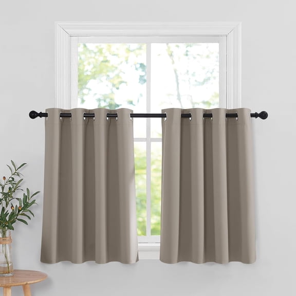 LKYUHGS-Blackout Kitchen Curtains 36 inches Length, Privacy Small Window Treatment Thermal Insulated Room Darkening Backdrop for Bedroom Closet Basement, W52 x L36 inches, Sand, 2 Panels