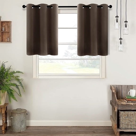 LKYUHGS-Blackout Tier Curtain, Short Kitchen Curtains Room Darkening, Triple Weave Small Cafe Bathroom Window Curtain Tiers Grommet Half Window Curtain Treatment(2 Panels, 34x30 Inches, Coffee Brown)