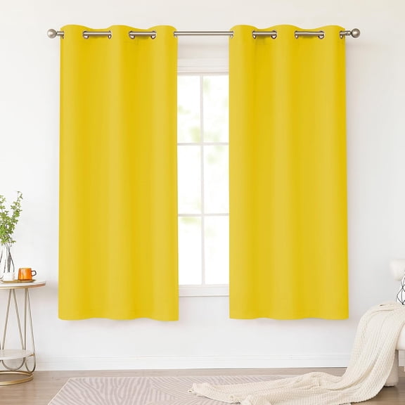 LKYUHGS-Bright Yellow Blackout Curtains 63 Inches Long for Girls Room 2 Panels Grommet Room Darkening Insulated Thermal Sun Blocking Curtain Drapes for Nursery Bedroom Living Room 38Wx63L