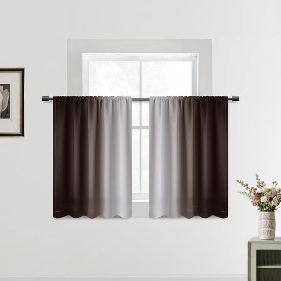 LKYUHGS-Brown Small Curtains Waterproof Soft Rod Pocket Valance for Kitchen, Rod Pocket Room Darkening Waterproof Valances for Cafe/RV Camper, 2 Panels, 52x36 inches Length