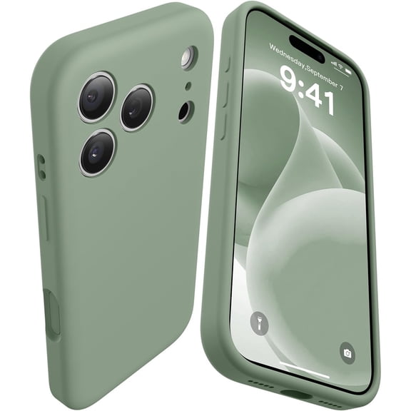 LKYUHGS-Compatible with iPhone 17 Pro Case 6.3'', Silicone Upgrade [Flat-Back Camera Protection] [Arc Edge] Shockproof Protective Phone Case 17 Pro with Anti-Scratch Microfiber Lining, Calke Green