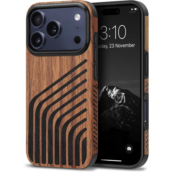 LKYUHGS-Compatible with iPhone 17 Pro Max Case Wood Grain with Carbon Fiber Texture Design Leather Hybrid Slim Case (Hairline)
