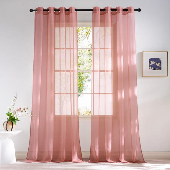 LKYUHGS-Coral Pink Sheer Window Curtains for Princess Room, Grommet Voile Sheer Window Treatment Light Filtering for Bedroom/Girls Room, W54 x L84, 2 Panels