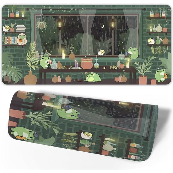 LKYUHGS-Cute Green Frog Mouse Pad Gaming Mousepad Non-Slip Rubber Base Keyboard Pad Desk Mat for Home Office, 31.5 x 11.8 in