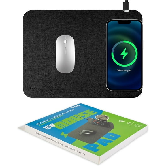 LKYUHGS-Fast Wireless Charging Mouse Pad 15W, Office Desk Pad with Ultra-Smooth Surface Non-Slip Rubber Base, Waterproof Mousepad for Computers/Office/Work/Home/Pad for iPhone Samsung (Black)