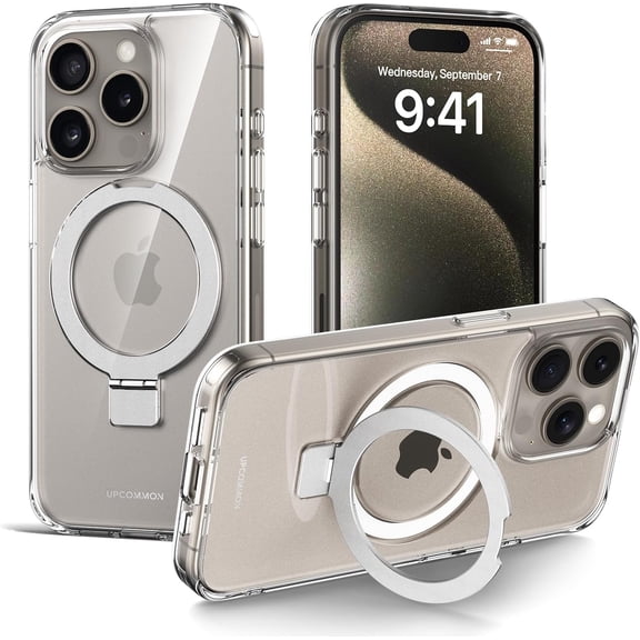 LKYUHGS-Flex Stand Case, Built-in Magnetic Kickstand, MagSafe Compatible, Slim Protective Cover, Shockproof (iPhone 15 Pro) Clear