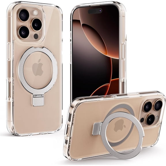 LKYUHGS-Flex Stand Case for iPhone 16 Pro, Built-in Kickstand, MagSafe Compatible, Slim Protective Cover, Shockproof (Clear)