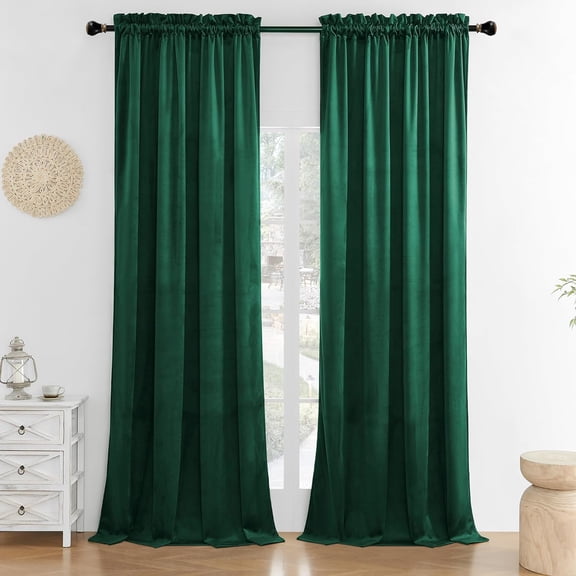 LKYUHGS-Green Velvet Curtains 108 inches 2 Panels, Dual Rod Pocket Blackout Curtains for Bedroom Living Room Thermal Insulated Luxury Super Soft Window Drapes,W52 x L108 inches