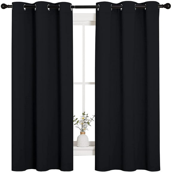 LKYUHGS-Grey Blackout Curtain Panels for Bedroom, 2 Panels, W34 x L36-inch, Thermal Insulated Grommet Top Blackout Draperies and Drapes for Basement