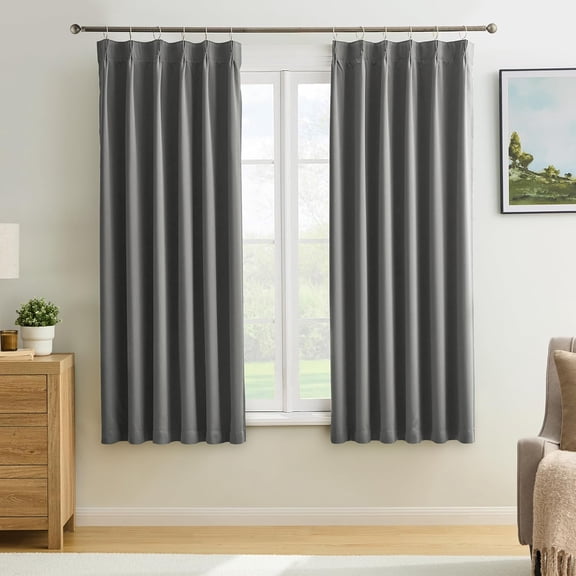 LKYUHGS-Grey Block Out Curtains for Bedroom, Sound Reducing Solid Window Treatment for Cafe/Kitchen/Night Shift,Blackout Curtain Panels with Pinch Pleat,W40 x L45, Set of 2