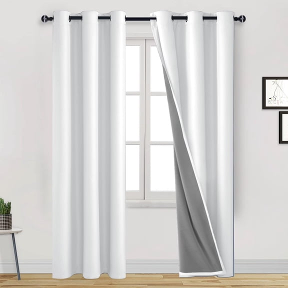 LKYUHGS-Greyish White Grommet Curtains Sound Proof Full Blackout Curtain 2 Panels Thermal Insulated Heat Blocking Window Curtains for Bedroom/Nursery/Kid Room (Greyish White,42" W x 84" L)