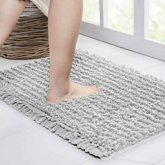 LKYUHGS-Large Bathroom Rug Non Slip Bath Mat (72x24 Inch Light Grey) Water Absorbent Super Soft Shaggy Chenille Machine Washable Dry Extra Thick Perfect Absorbant Best Plush Carpet for Shower Floor