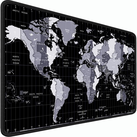 LKYUHGS-Large Mouse Pad, 31.5x15.7 inch Large Extended Computer Keyboard Mouse Mat, Water Resist Non-Slip Mousepad Rubber Base Long XXL Desk Mouse Pad for Work & Gaming, Office & Home, Grey Map
