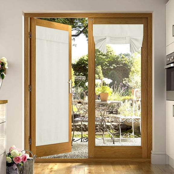 LKYUHGS-Linen Blackout French Door Curtains, Thermal Insulated Privacy Curtains for Window, Front Door Shade for Glass, Tie Up Shades Window Covering, 36 X 72 Inches, Natural, 1 PC