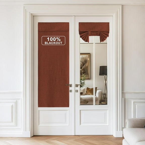 LKYUHGS-Linen Door Curtains 100% Blackout - Self Stick Tie Up Shades Door Window Cover Blinds Light Block Sidelight Curtains for Bedroom, W26 x L72 inches Long, 1 Panel, Caramel