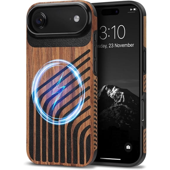 LKYUHGS-Magnetic Case Compatible with iPhone Air Case Wood Grain with Carbon Fiber Texture Design Leather Hybrid Slim Cover (Compatible with MagSafe) Hairline