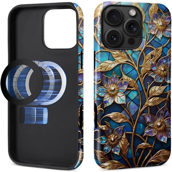 LKYUHGS-Magnetic Case for iPhone 16 Pro Design,Compatible with MagSafe,Slim Protective Soft TPU Bumper Phone Cover Women Girls Case for iPhone 16 Pro-Stained Stained Mandala Vine