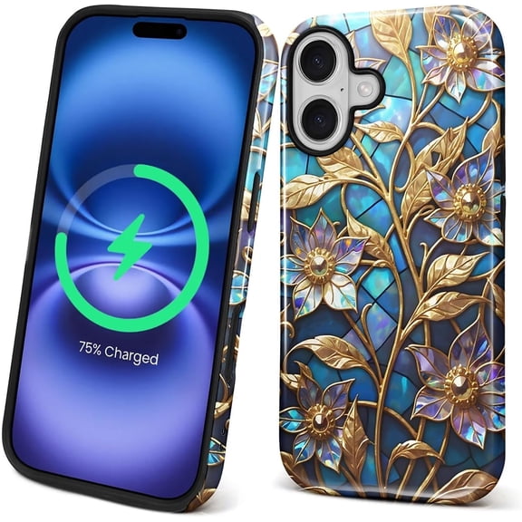 LKYUHGS-Magnetic Case for iPhone 17 Design,Compatible with MagSafe,Slim Protective Soft TPU Bumper Phone Cover Women Girls Case for iPhone 17-Stained Stained Mandala Vine