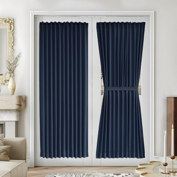 LKYUHGS-Navy Blue French Door Curtain Panel for Front Door - Dual Rod Pocket Drapes for Living Room Glass Door, 1 Panel, W54 x L72, Navy