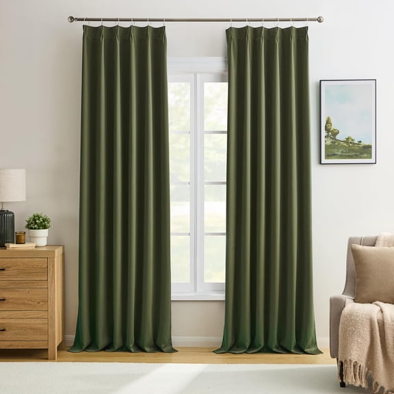 LKYUHGS-Olive Green Curtains Pinch Pleat wtih Hooks,Block Out Sound Reducing Light Blocking Window Drapes Thermal Curtain for Bedroom/Living Room 84 Inches Long, 40x84 2 PCs