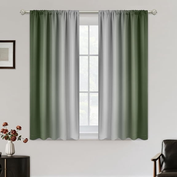 LKYUHGS-Ombre Room Darkening Curtains for Living Room, Rod Pocket Light Blocking Gradient Sage Green to Greyish White Thermal Insulated Window Drapes for Bedroom, 2 Panels, 52x45 inches Length