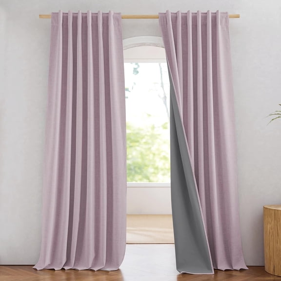 LKYUHGS-Pink Vintage Linen 100% Blackout Curtains for Living Room, 52" Wide Per Panel, Set of 2, Thermal Insulated Curtains 90" Long, Noise Reducing Window Treatment Drapes for Hall Room