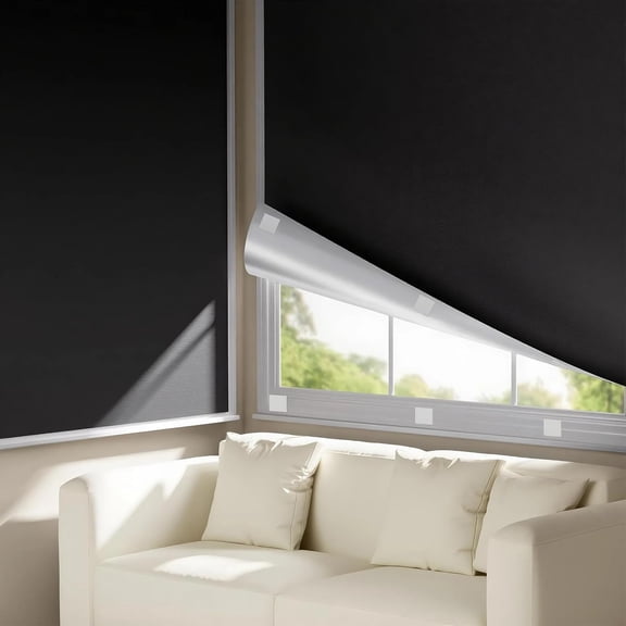 LKYUHGS-Portable Blackout Curtains for Bedroom (34" x 56"), Black Out Window Cover, No Drill Blackout Shades with Hook&Loop, for Nursery, Travel, Dorm, Apartment (Black)