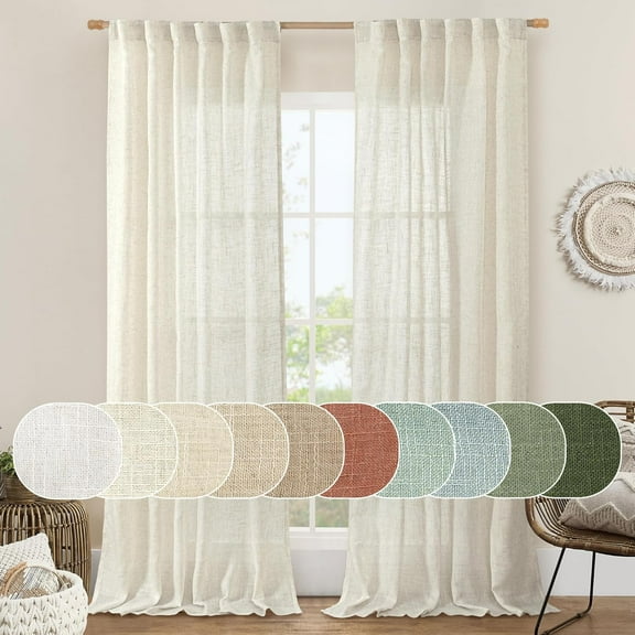 LKYUHGS-Semi Sheer Linen Curtains 36 Inch Length for Cafe, Light Filtering Panels Back Tab and Rod Pocket Neutral Drapes for Bathroom/Kitchen/Loft Room, 25 x 36 Inch, 2 Panels