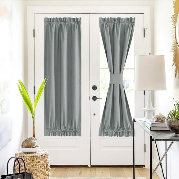 LKYUHGS-Sidelight French Door Blackout Curtain Light Blocking Window Treatment for Narrow Glass Door Rod Pocket Linen Blackout Drapes with Tieback 25 inch by 72 inch, Grey, 1 Panel