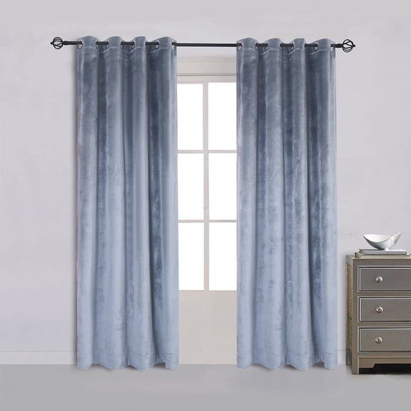 LKYUHGS-Super Soft Luxury Velvet Texture Curtains Stone Blue Blackout Drapes Room Darkening Curtains Panel Grommet Drapery 52 by 72 inch Dusty Blue,2 Panels for Living Room