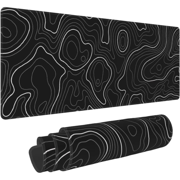 LKYUHGS-Topographisches Kontur-Gaming-Mauspad 80 x 30 cm XL Schwarz geografische Karte Linien Druck groes erweiterte Laptop-Tastatur Mauspad rutschfeste Gummiunterseite genhten SBD_0817_2323903