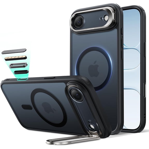 LKYUHGS-for iPhone Air Case with Stash Stand, Camera Control Cover Compatible with MagSafe, Military-Grade Drop Protection Magnetic Phone Case for iPhone Air, Scratch-Resistant Back Cover,Frosted Bla