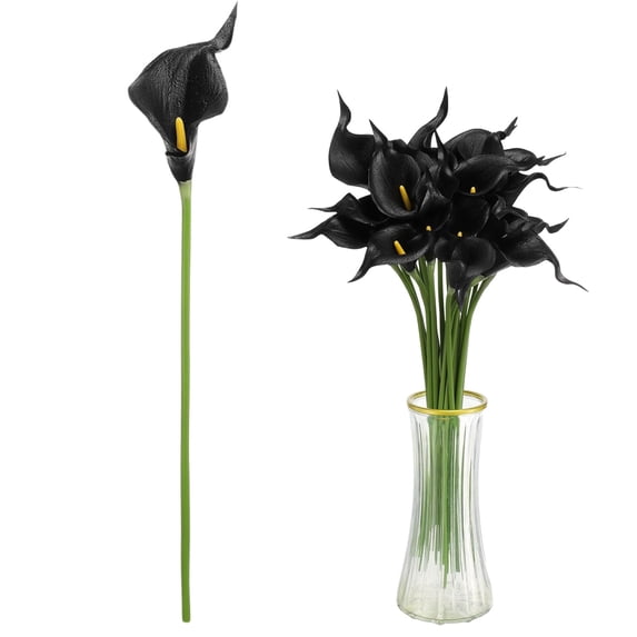 LKZQHMC 1 PCS Black Fake Flowers Artificial Calla Lily Silk Flowers Real Touch for Mother's Day Easter Home Kitchen Decor Wedding Bouquet Office Spring Decoration