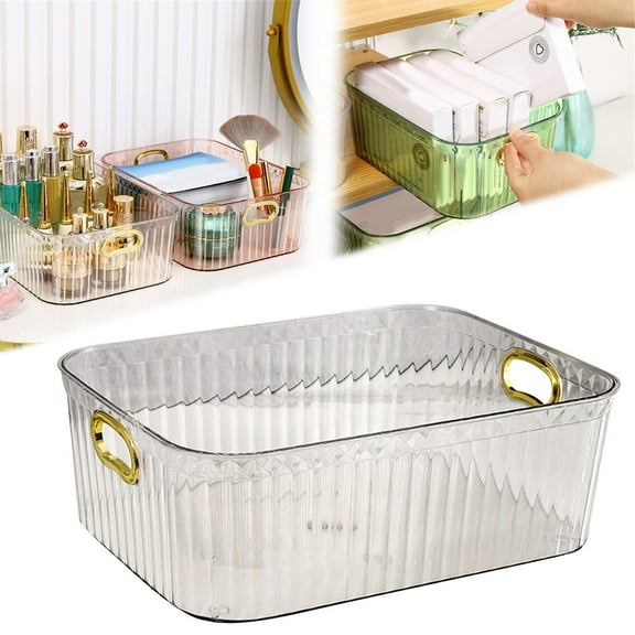 LKZQHMC 1 Pack Clear Pantry Organizer Bins, Plastic Containers with Handle for Kitchen,Freezer,Cabinet,Closet,Bathroom Under Sink Storage