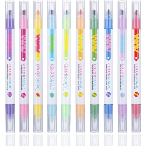 LKZQHMC 10Pcs Erasable Highlighters 10 Color Changing Highlighter Pens Double Tip Highlighters No Bleeding Highlighter Markers Smooth Writing for Canvas Painting Glass Diy Crafts,Multicolor