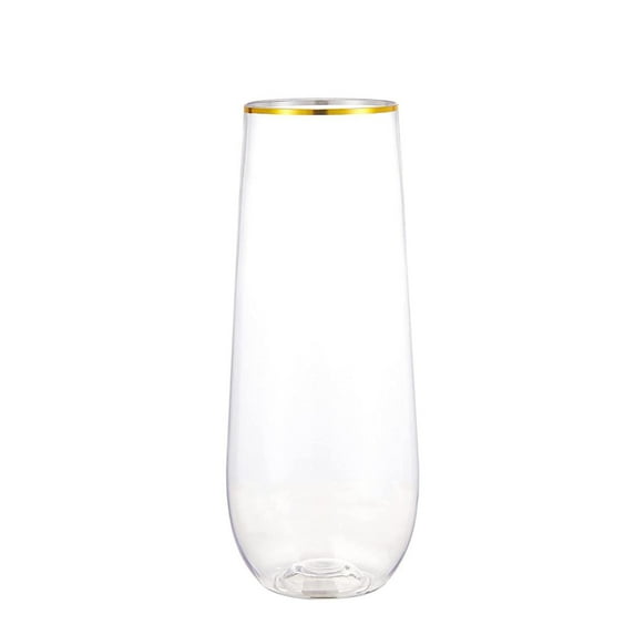 LKZQHMC 1Pcak Champagne Flutes Plastic, Disposable Stemless Mimosa Gold Rim Toasting Glasses, Clear Crystal Plastic Cocktail Cups for Party Wedding Birthday