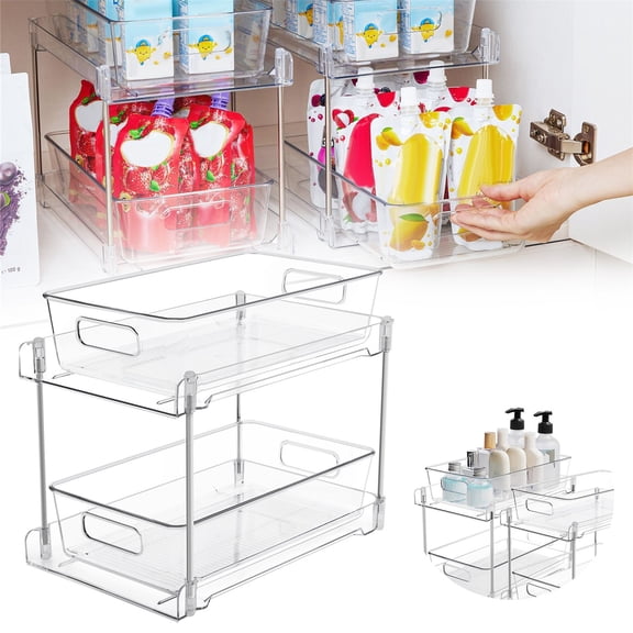 LKZQHMC 2-Tier Multi-Purpose Bathroom Under Sink Organizers and Storage, Stackable Kitchen Pantry Organization, Pull Out Medicine Cabinet Organizer with Movable Dividers, White, 1 Pack