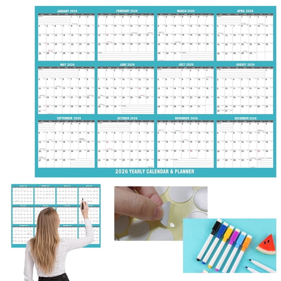 LKZQHMC 24" x 34" 2026 Wall Calendar, Folded Wet & Dry Erase Wall Calendar 12 Month, Yearly Laminated Wall Calendars, Reversible Annual Planner, Horizontal/Vertical, 1PC