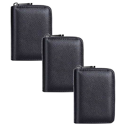LKZQHMC 3 Pcs Genuine Leather RFID Blocking Card Holder Wallet - 20 Card Slots Compact Zipper Case for Men & Women,Black